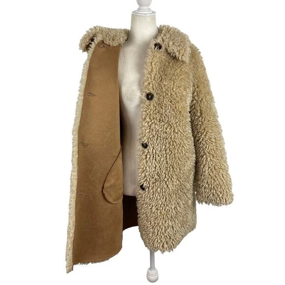 Zara Faux Fur Long Teddy Sherpa Jacket Coat Natural Beige Size Small 8490/241 - Picture 11 of 16